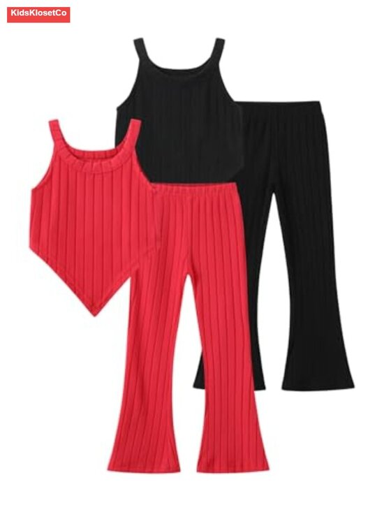 Other - Girls Ribbed Tank Top & Flared Pants Outfit Set 4PC Sleeveless